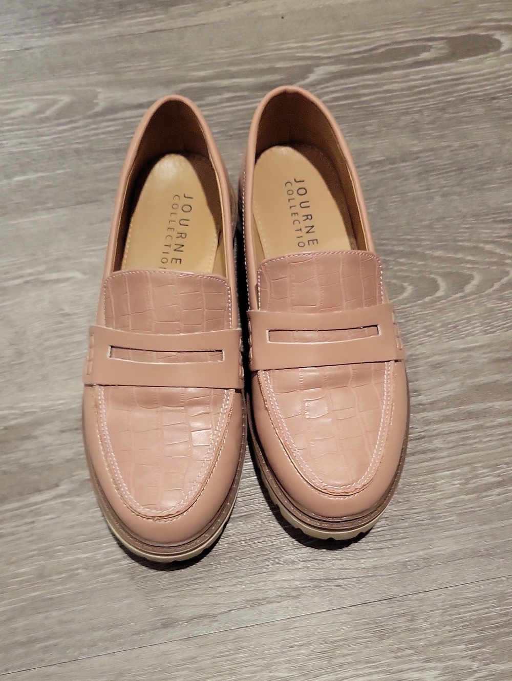 Journee Collection Blush Croc-Embossed Slip-On Loafers-Size 8